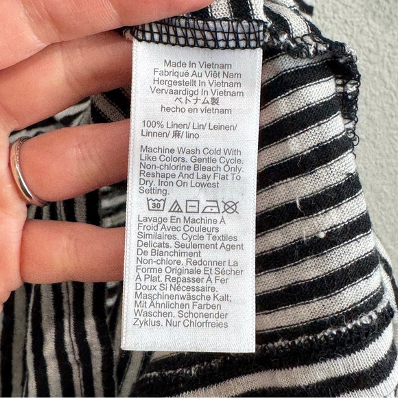 J.Crew Womens Medium Relaxed Linen T-shirt in Stripe Jade Stripe Black Natur - Picture 4 of 7